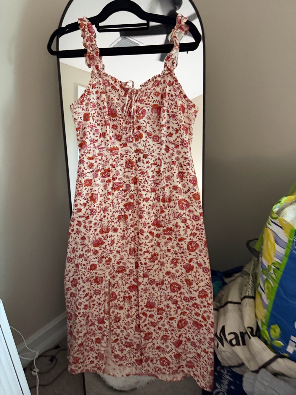 Japna Floral Ruffle-Strap Midi Dress - Red Floral